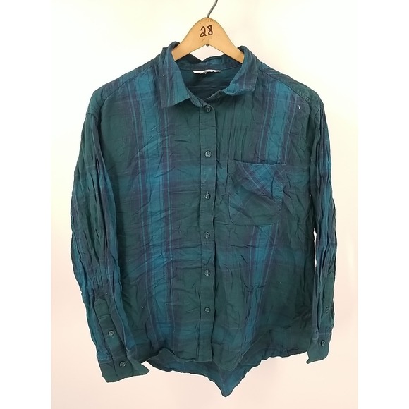 Time & Tru Womens Long Sleeve Plaid Button Up Flannel Large Shirt - Picture 3 of 6